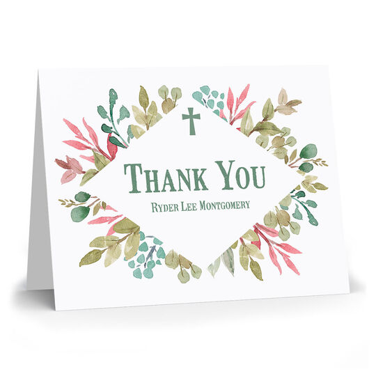 Teal Greenery Diamond Folded Thank You Note Cards